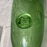 Biot-signed bubble glass bottle, green carafe