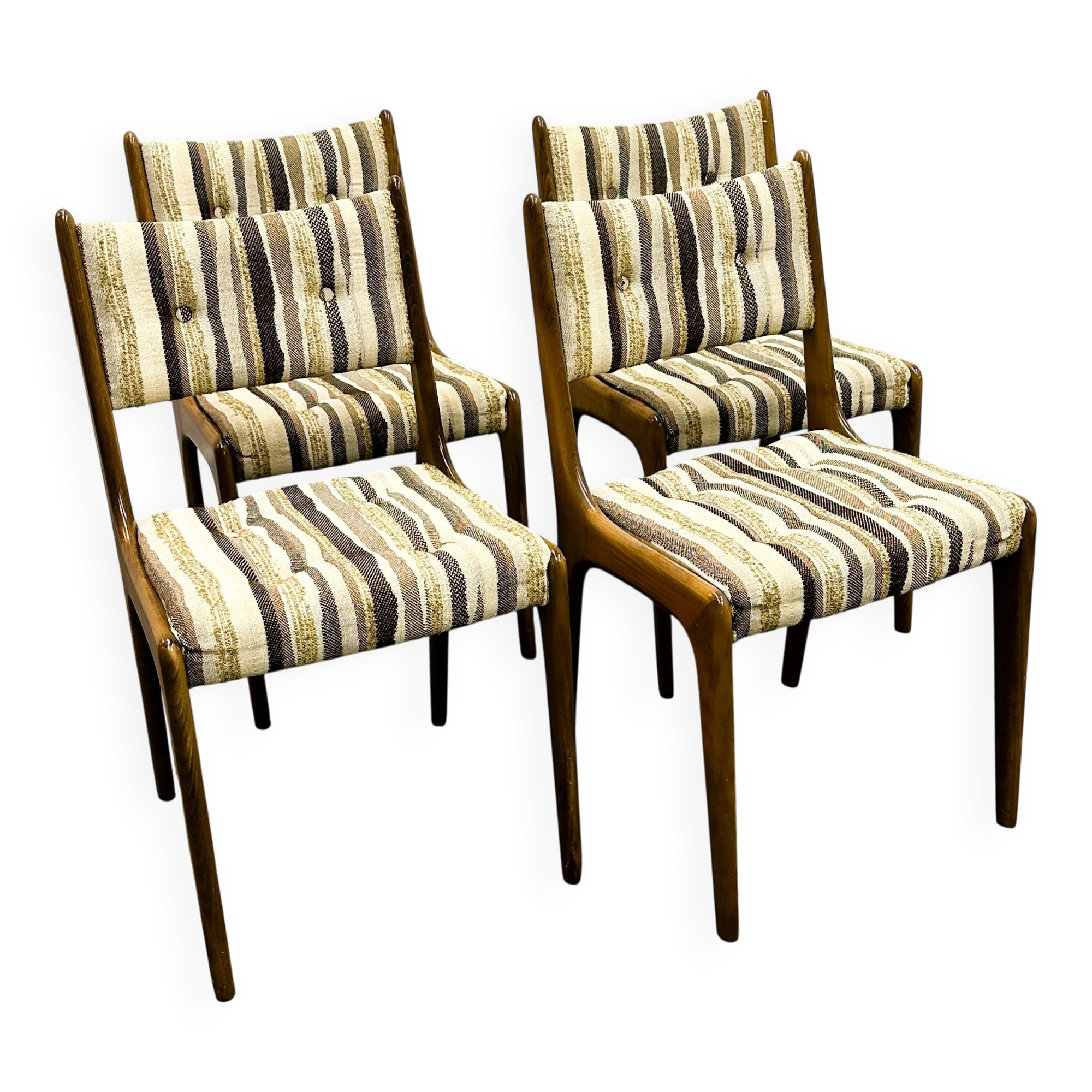 Set of 4 Teak Danish Dining Chairs with Original Fabric, 1970s