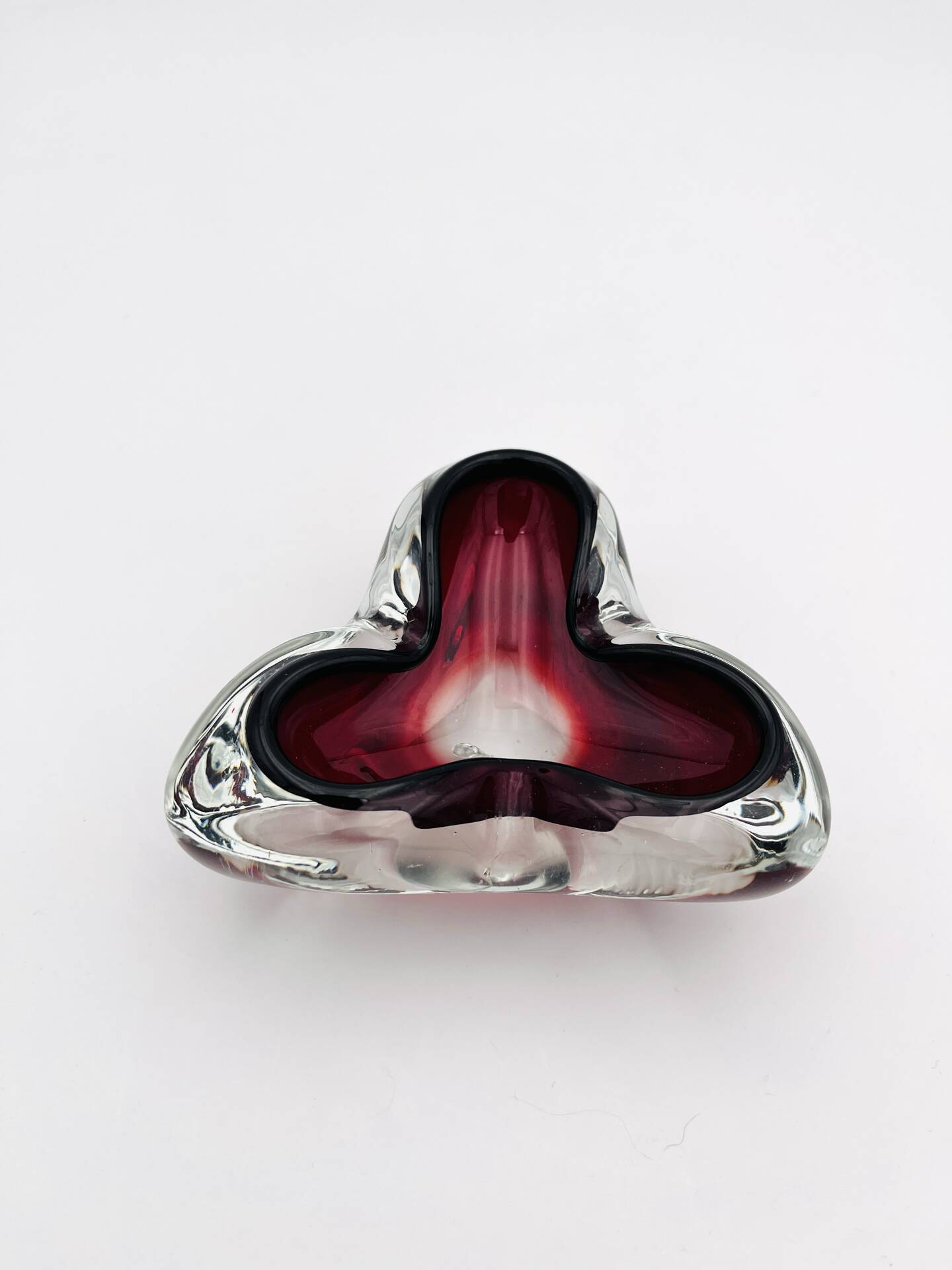 Trilobe Murano Sommerso Ruby Red & Solid Crystal Pocket Vase