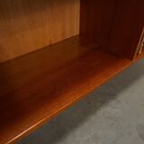 Deens hoge teak vakkenkast met bar vintage wandkast