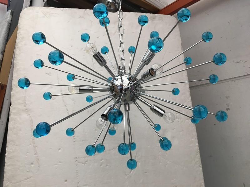Chandelier murano glass sputnik blue italian handmade