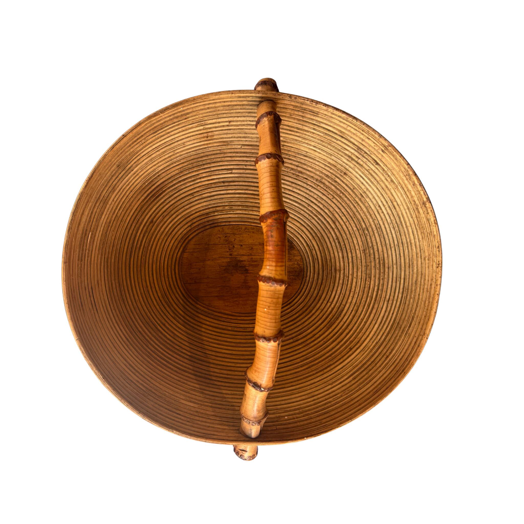 Sculptural basket by Pieter van Gelder – turned wood & bamboo handle