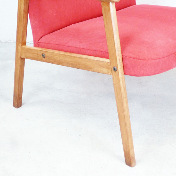 Fauteuil compas rouge pieds en bois
