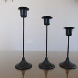 Series of 3 Scandinavian candle holders in black lacquered metal 60s 70s