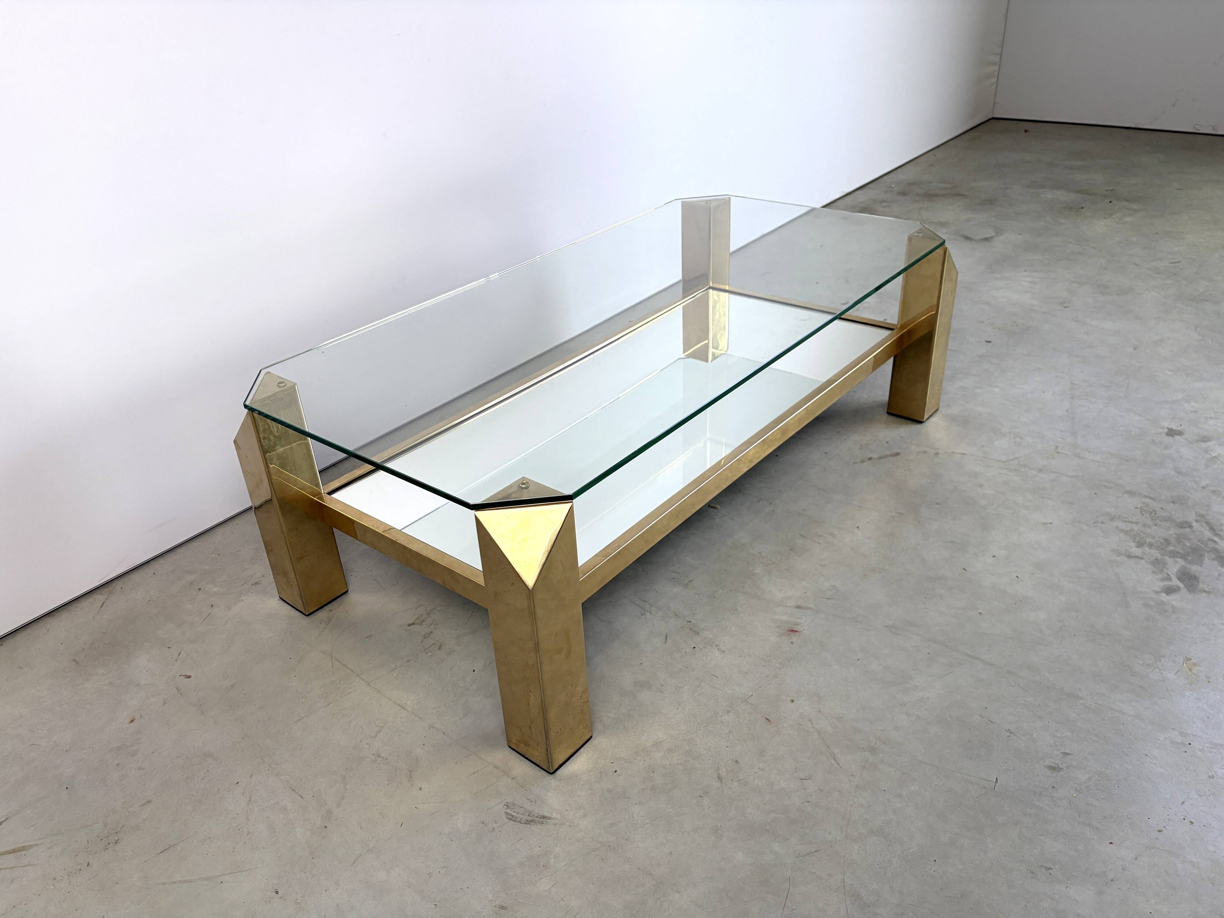 Vintage 23kt gold plate coffee table by Belgochrom, 1970s