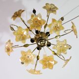 Murano Vintage Ceiling Light Orange Iridescent Flowers, 1970s