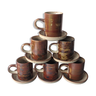Service de 6 tasses à café et soucoupes en grès
