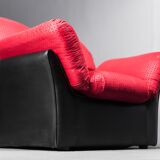 Paire de fauteuils tissu leonessa cuir 70s vintage