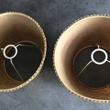 Pair of vintage burlap and braid lampshades