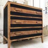 Commode vintage noire et bois