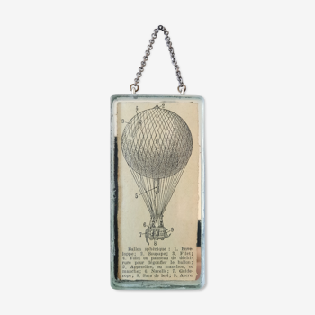 Old illustration "Spherical balloon"/ Hot air balloon, inserted under mirror. Cabinet of curiosity.