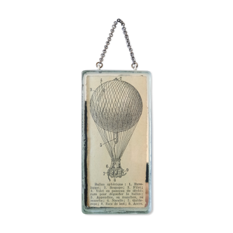 Old illustration "Spherical balloon"/ Hot air balloon, inserted under mirror. Cabinet of curiosity.
