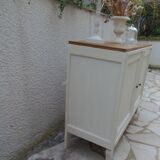 Buffet vintage Beige, plateau chêne.