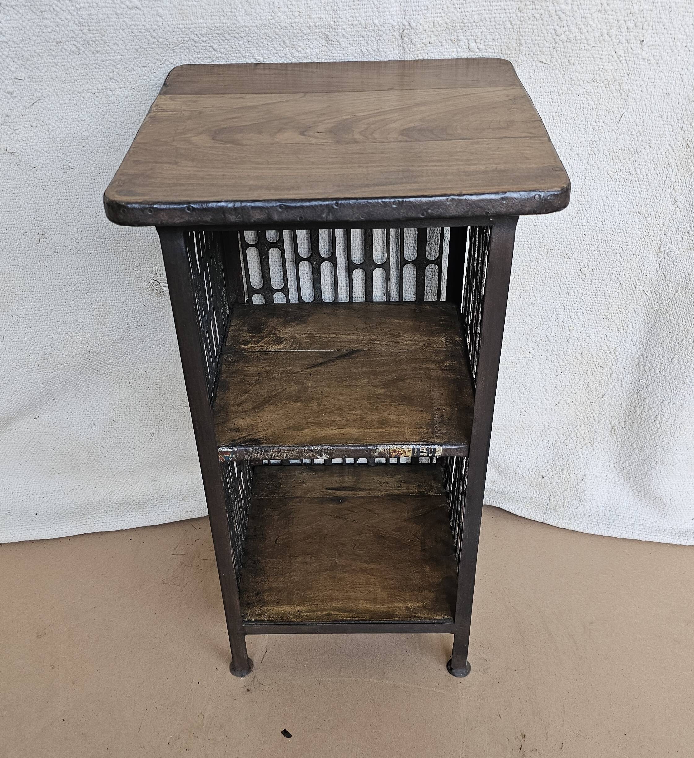 Bedside table - wrought iron and teak side table