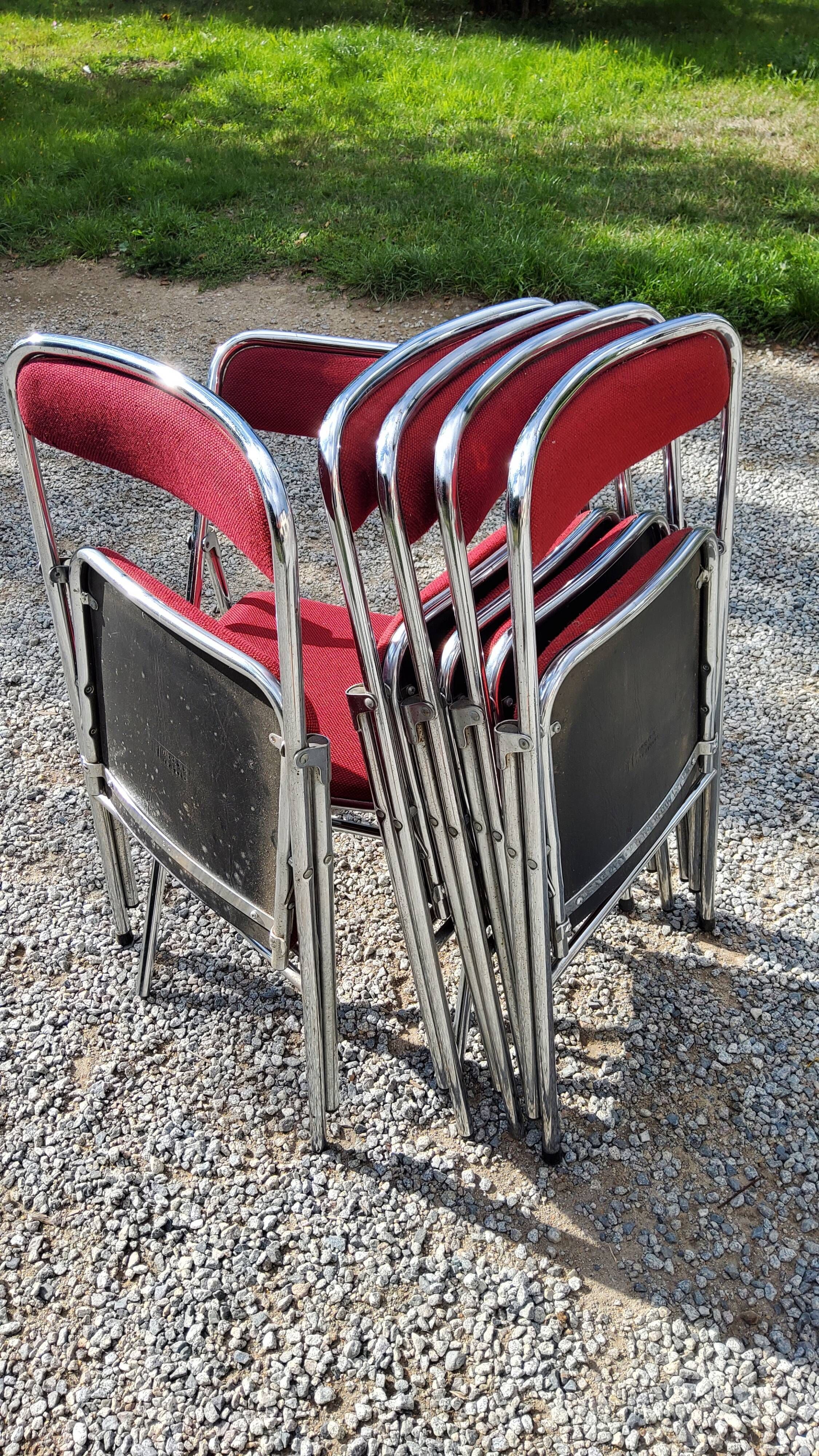 Set of 6 folding chairs from the 70s tweed and chrome metal