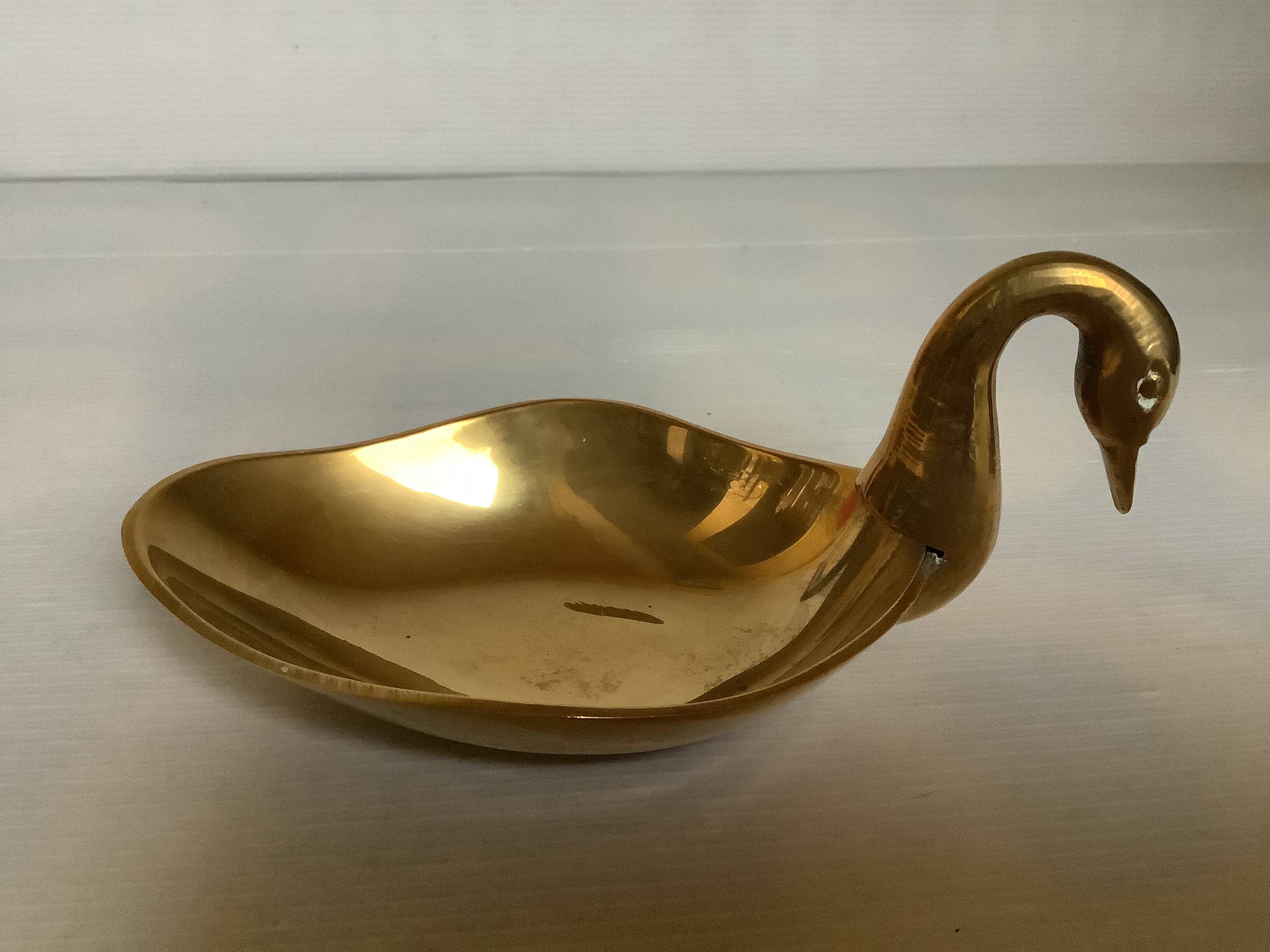 Zoomorphic swan brass trinket tray/ring holder