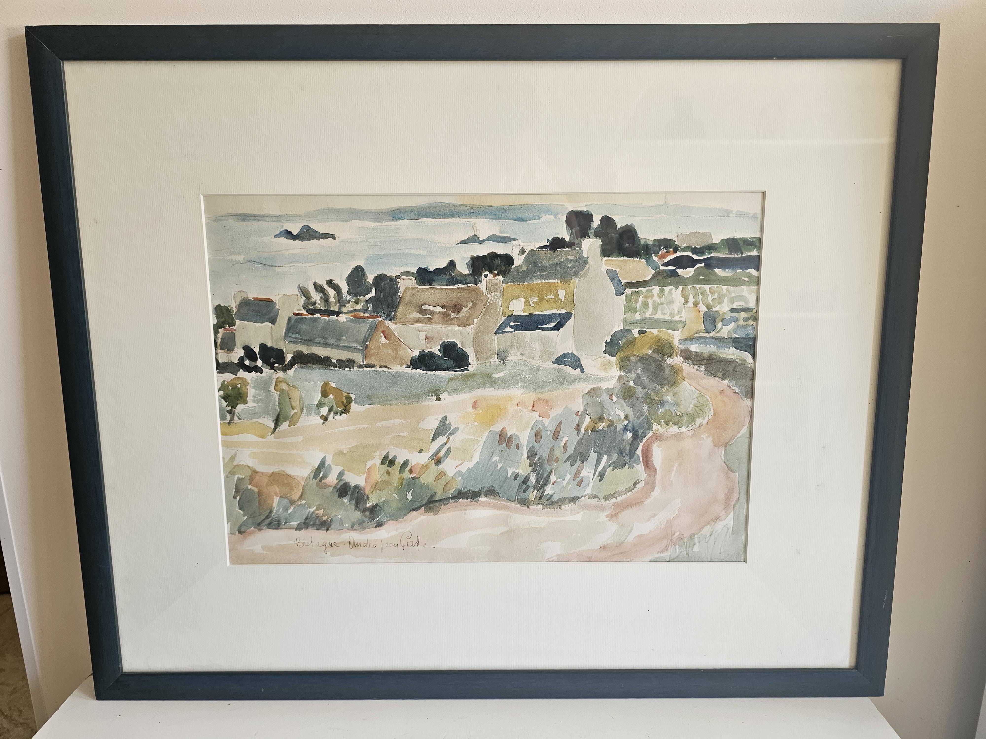 Tableau - Watercolour Landscape Brittany - Breton village - Signed André Jean Co