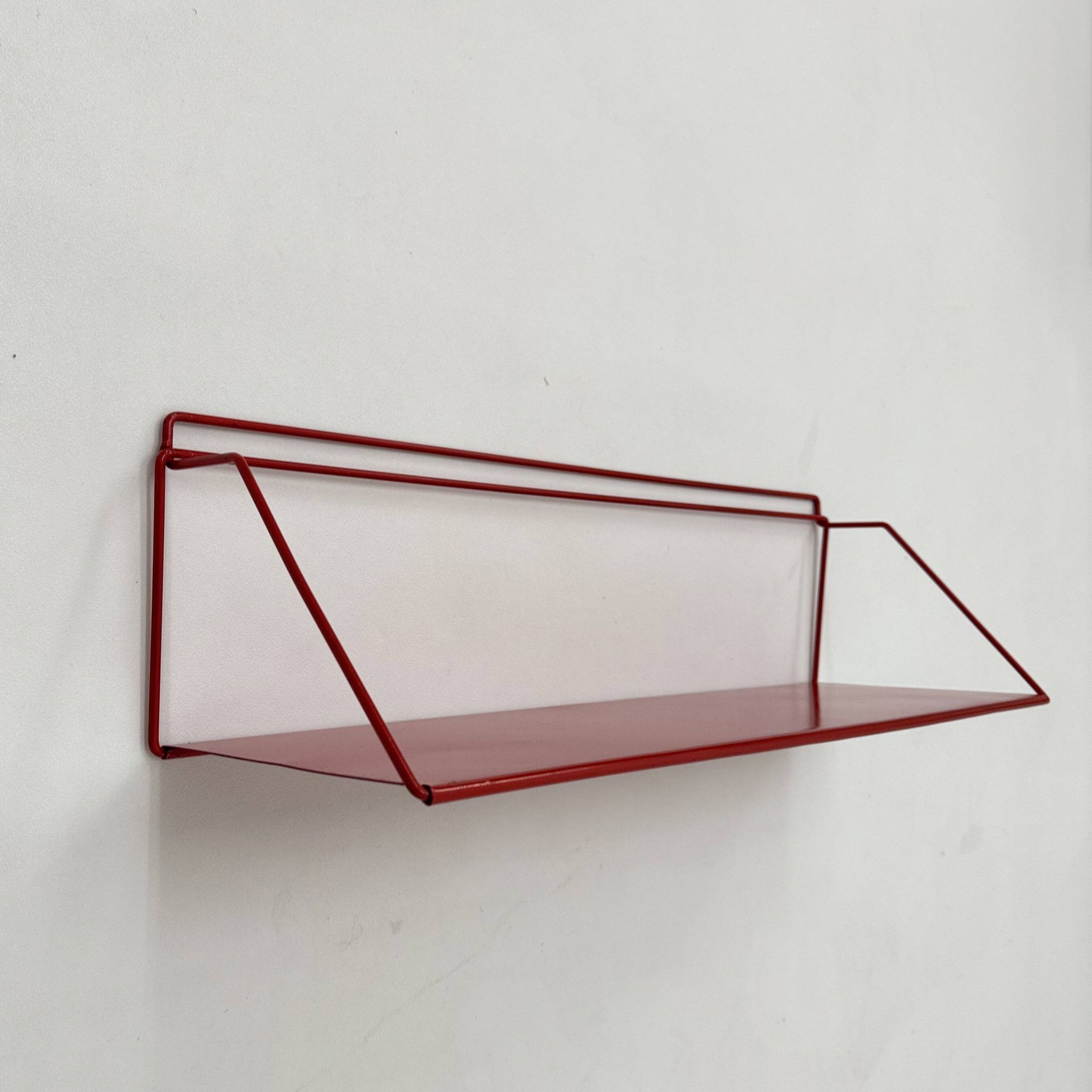 Vintage red metal wall unit book shelf , 1970s