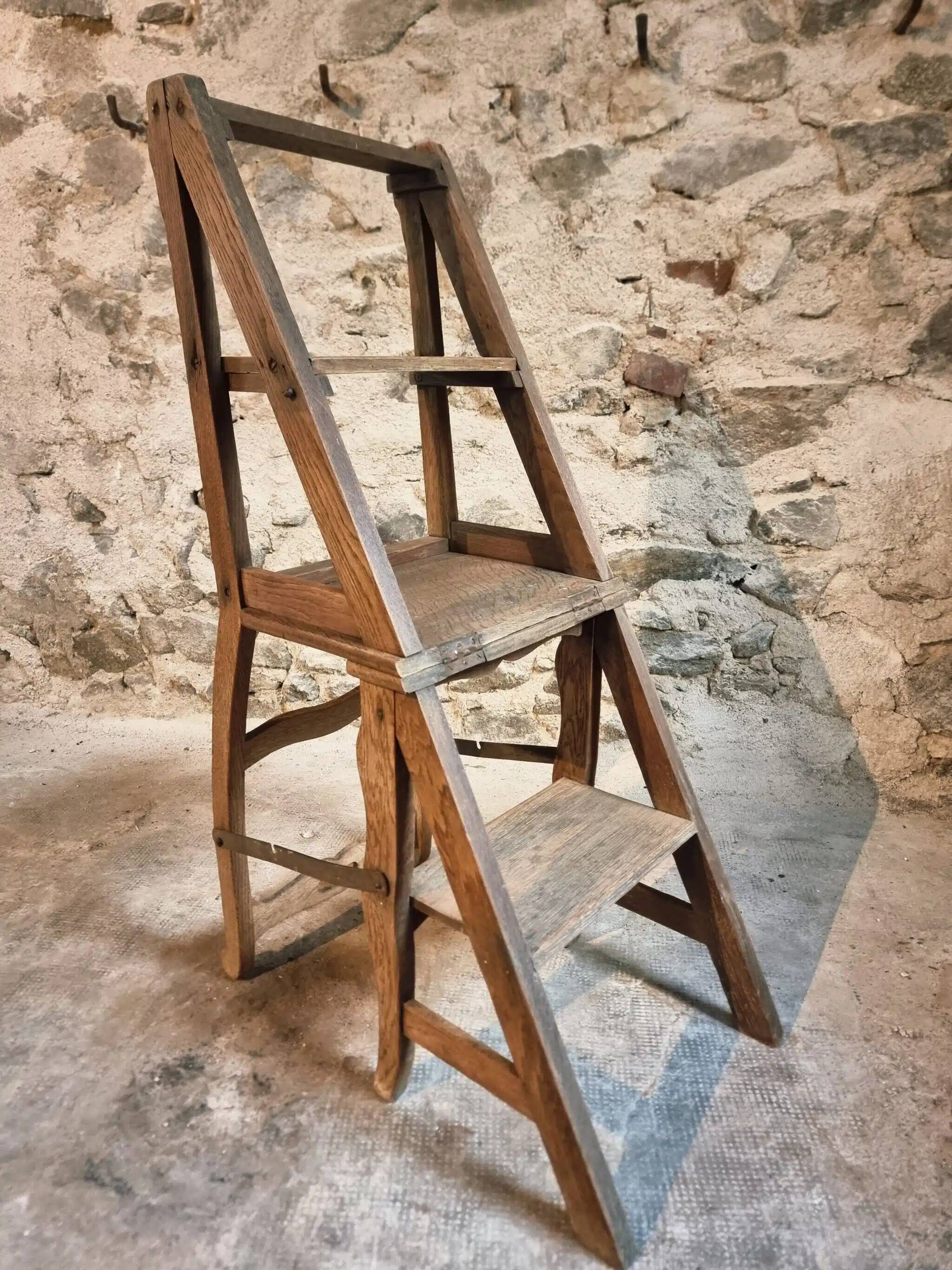 Antique French Oak Ladder Library Chair – Metamorphic Stepladder Chair