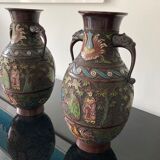 Pair of bronze baluster vases "meiji"