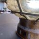 Antique Ankerlift lamp in amber glass and patinated brass