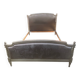Lit style Louis XVI capitonné velours gris clouté