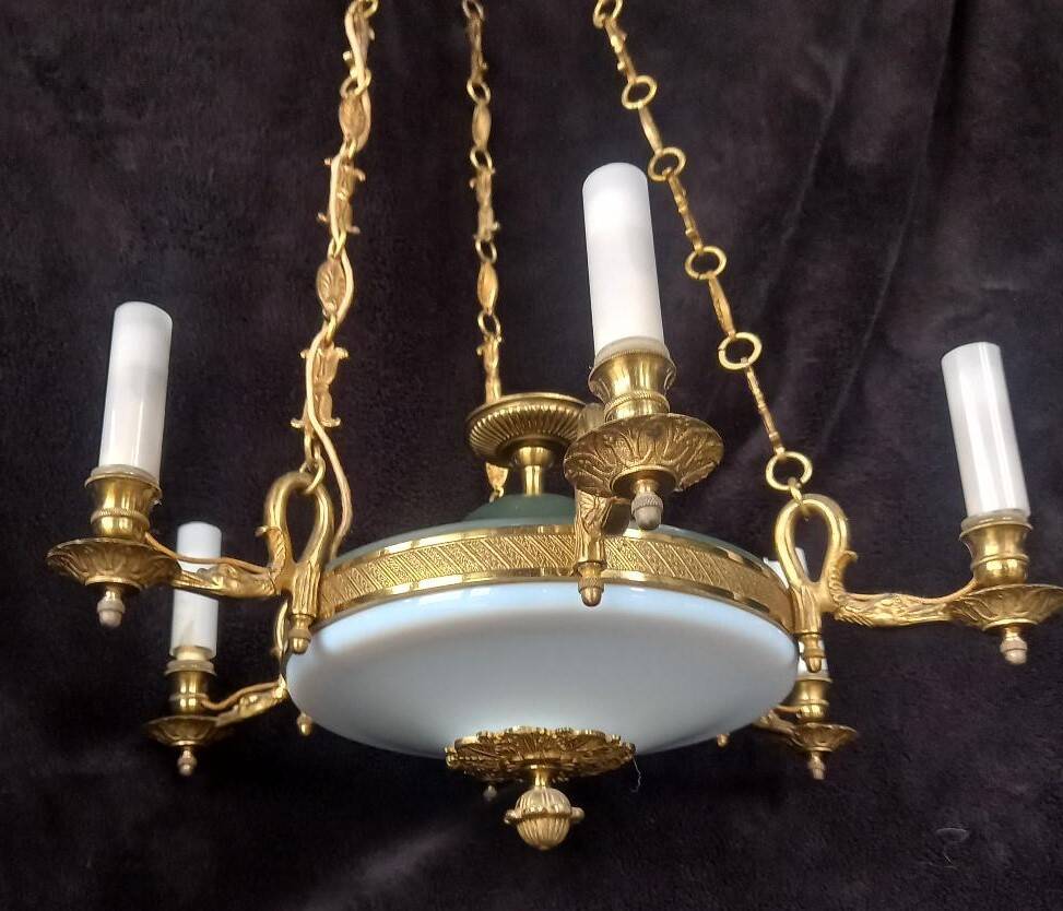 Empire/Napoleon 1st style chandelier, real opaline bronze Lucien Gau Paris 60'