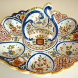 Dish, egg server in hand-painted earthenware, signed Geo Martel