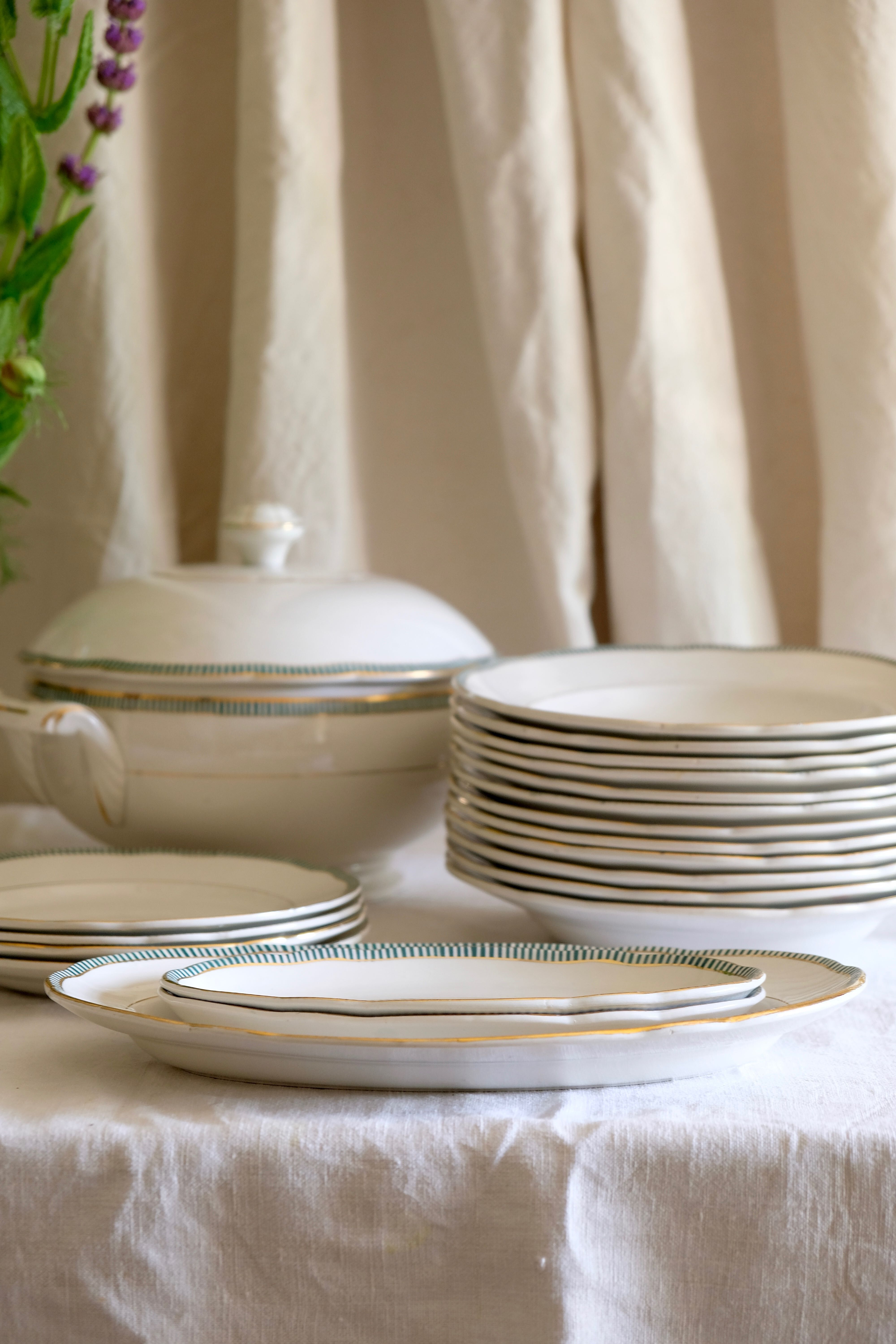 Set of 12 porcelain soup plates collection ''Juan'' Sarreguemine Digoin 1950