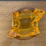 Cendrier, vide poche en cristal moulé jaune orangé vintage