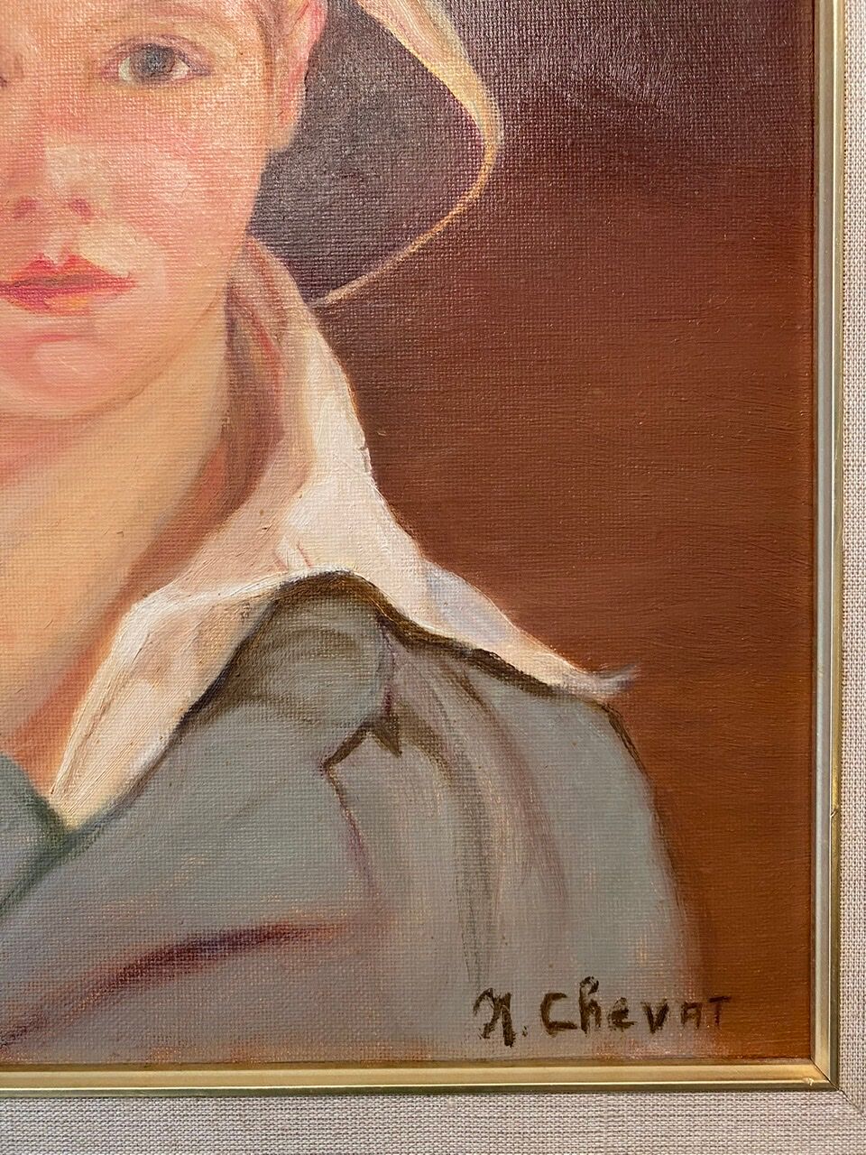 Portrait of the boy in the straw hat 70s/80s, signed