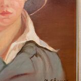 Portrait of the boy in the straw hat 70s/80s, signed