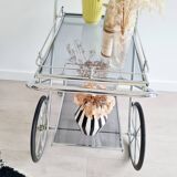 Rolling trolley - chrome and glass shelves
