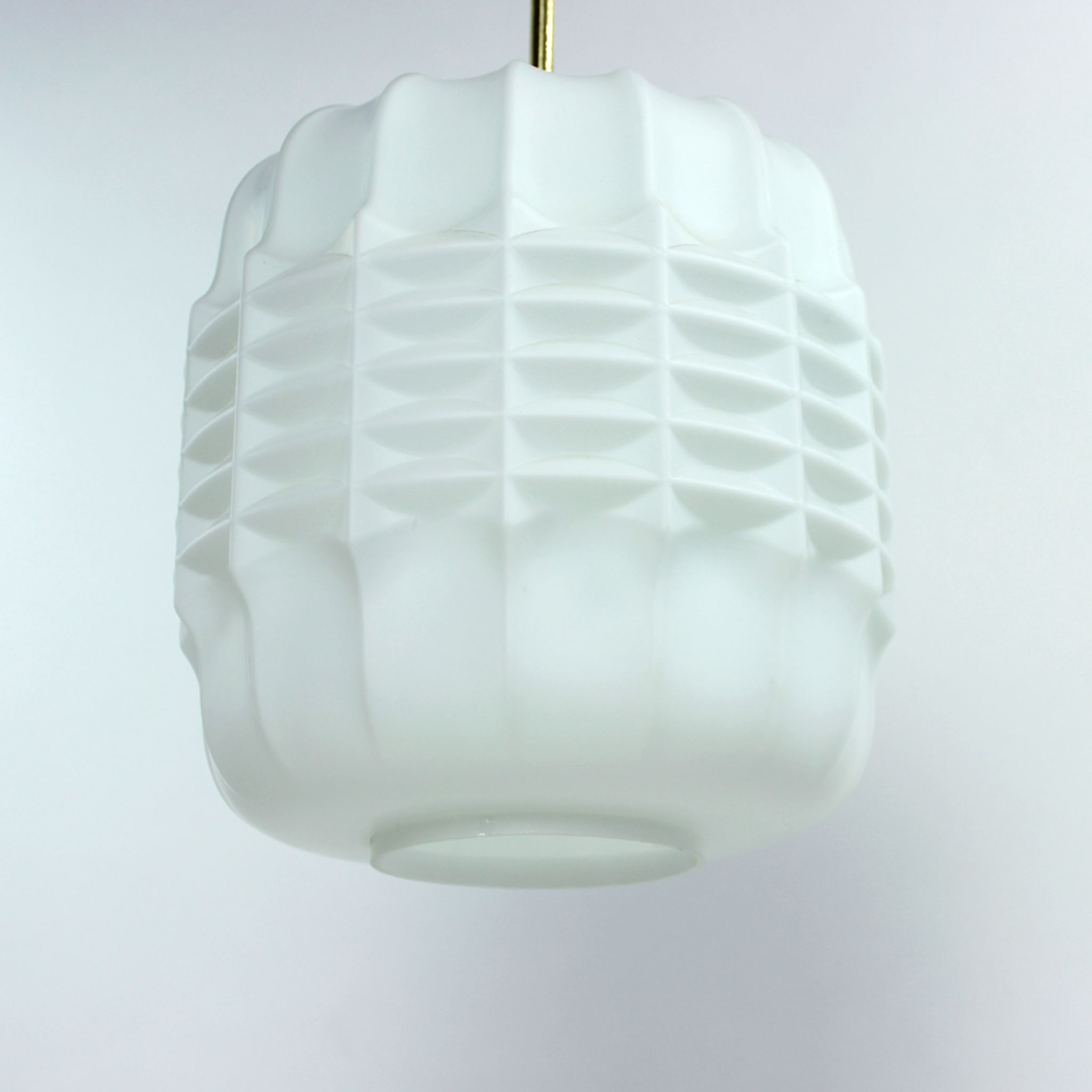 Midcentury Ceiling Pendant In White Glass And Brass, Czechoslovakia 1960s