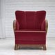 1960s, Danish armchair, red furniture velour, oak wood.