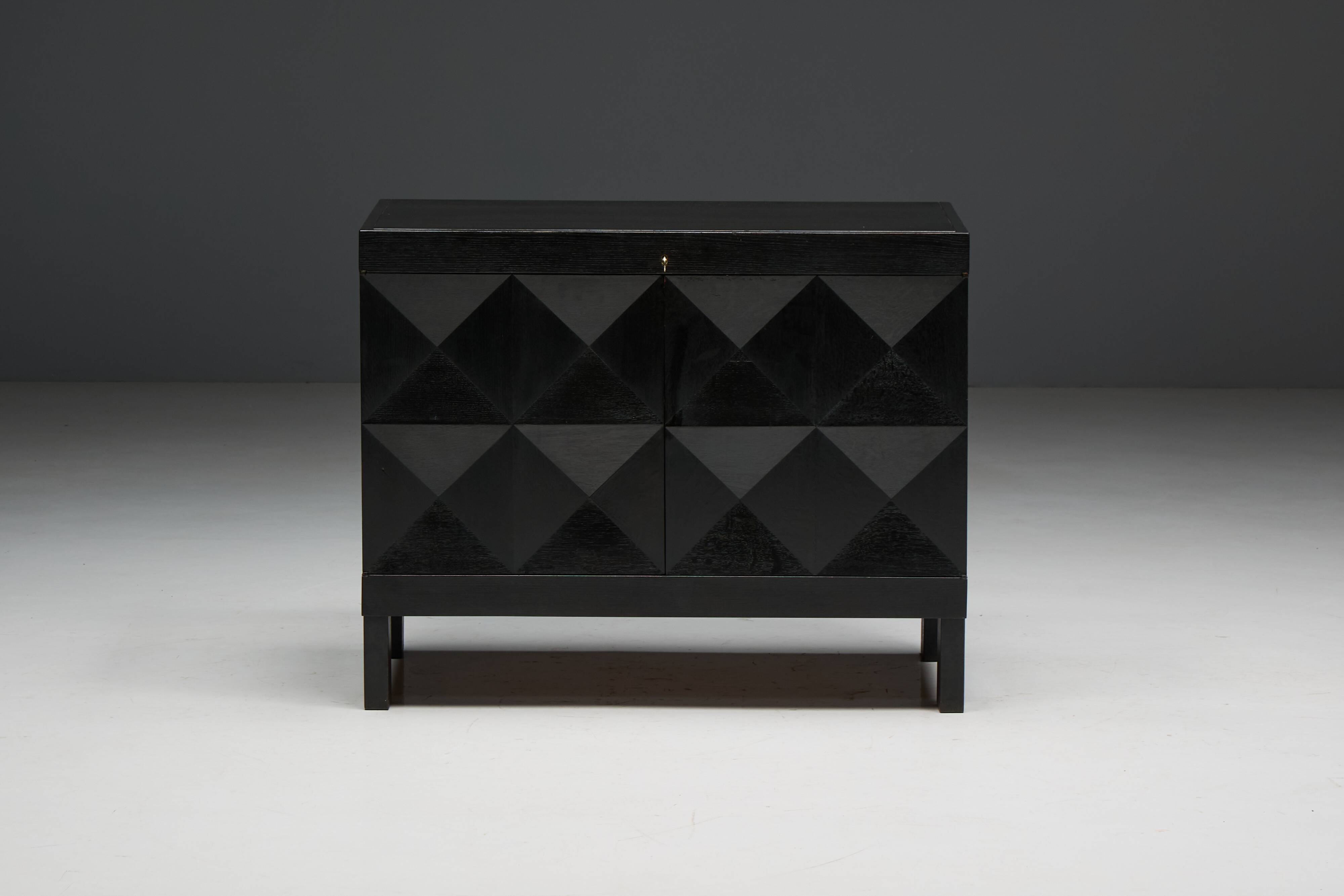 Brutalist De Coene Cabinet in Stained Oak, Belgium, 1970s