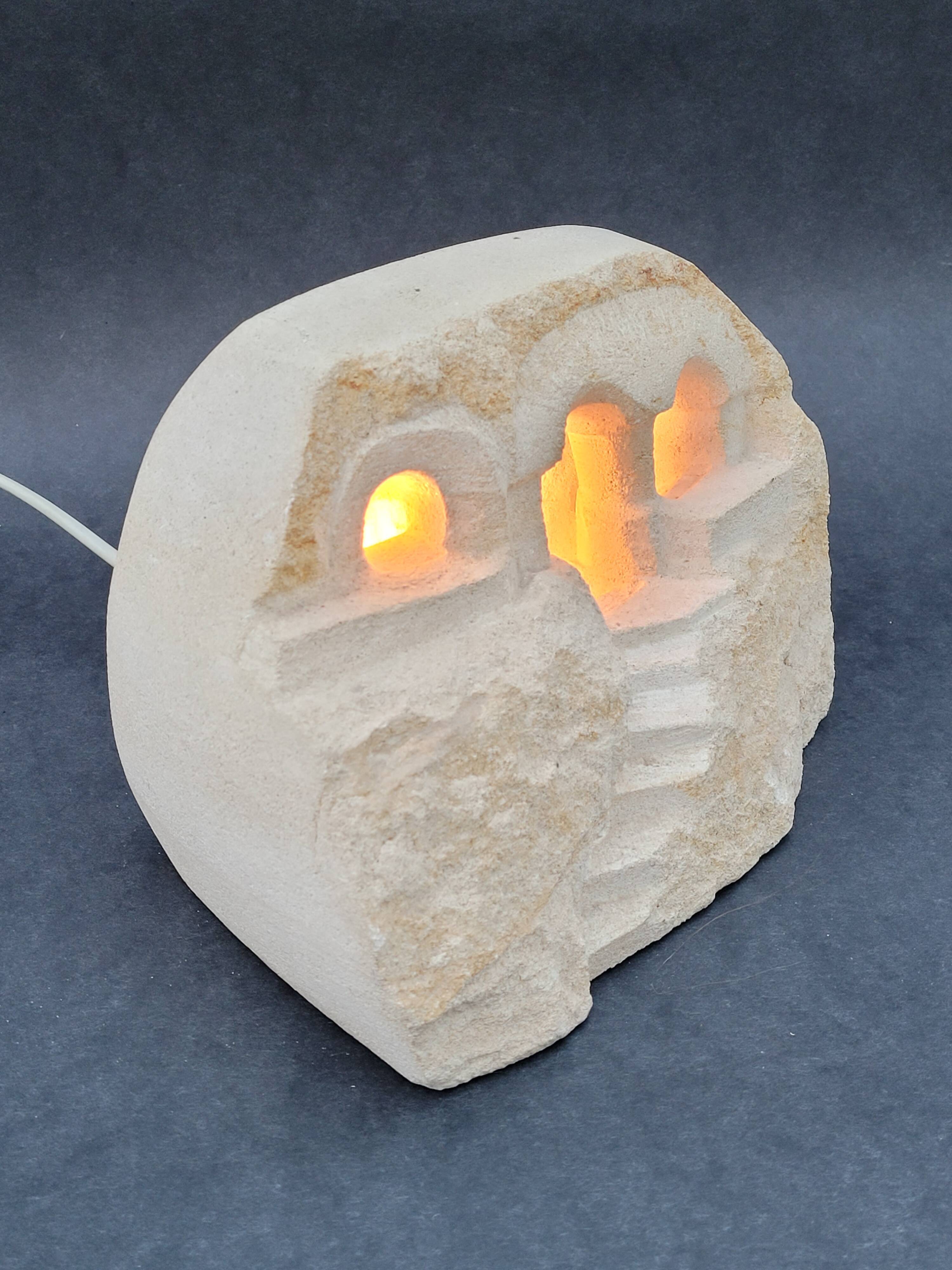 Vintage Lamp 70s Stone Sculpture by Arsène Galisson