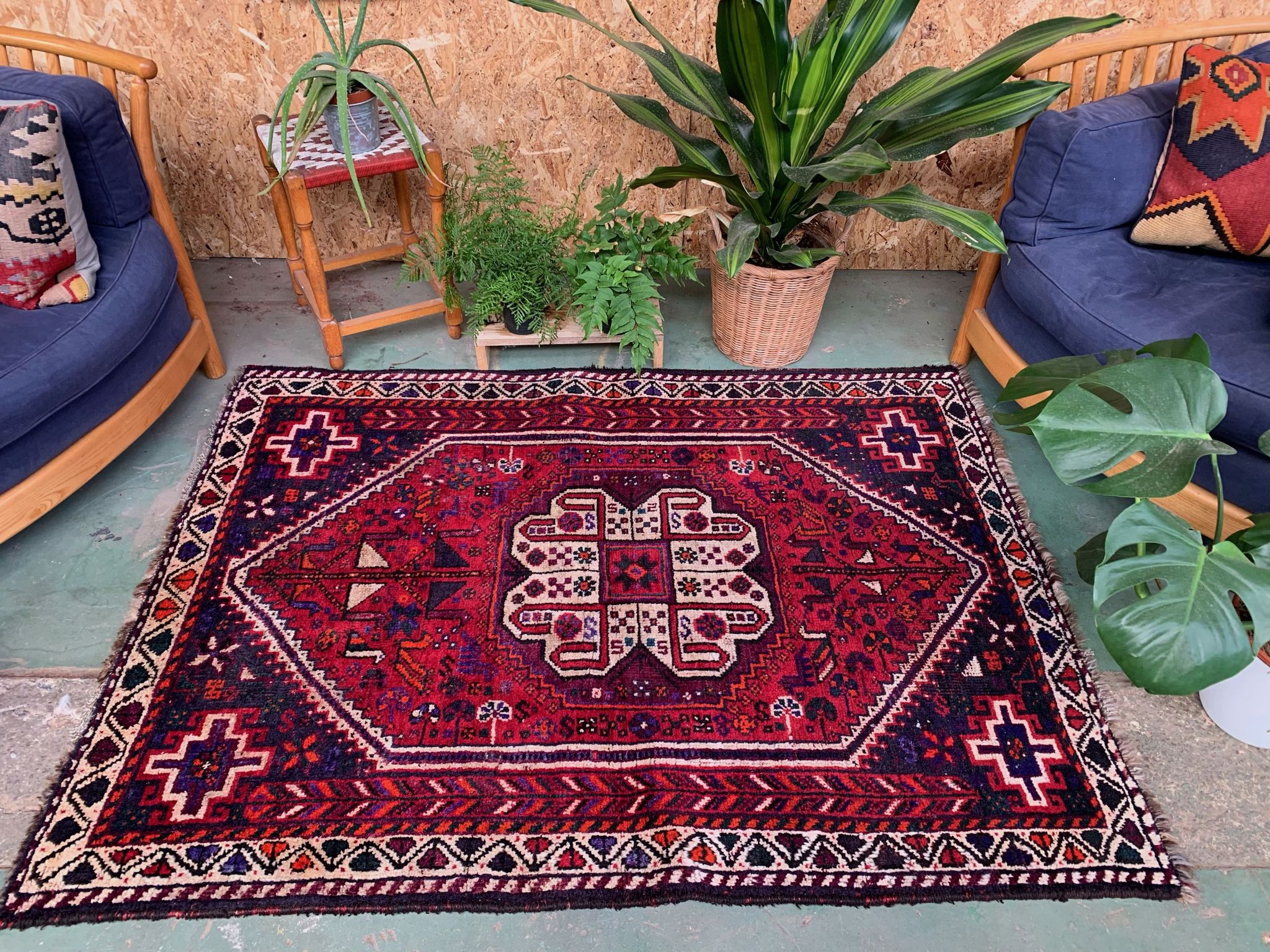 Vintage tribal rug 160x117 cm wool oriental handmade rug red, medium