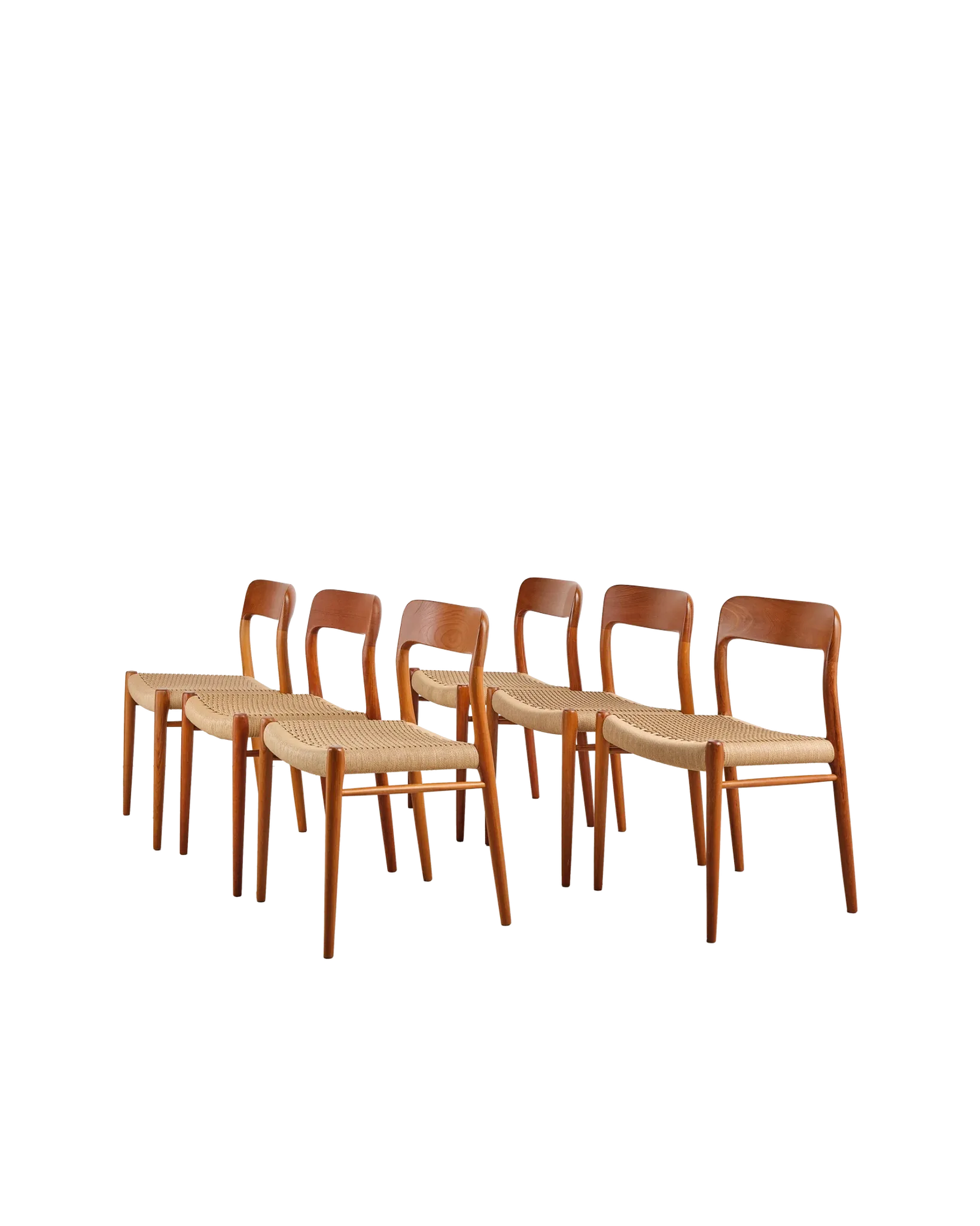 6 chairs model 75 in teak by Niels O. Møller, Denmark, 1950s