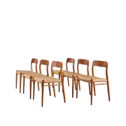 6 chairs model 75 in teak by Niels O. Møller, Denmark, 1950s