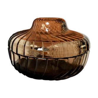 Boite des années 70 en verre noir fumé à spirale