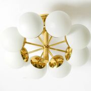 1960s Space Age brass ceiling lamp with 8 glass balls by Kaiser Leuchten