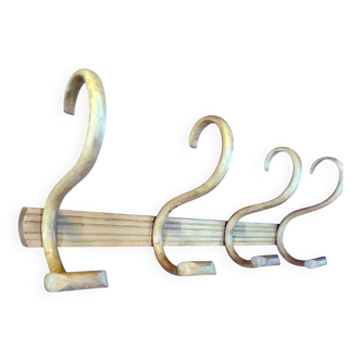 Porte manteau en bois courbé, 4 crochets, ancienne patère débu