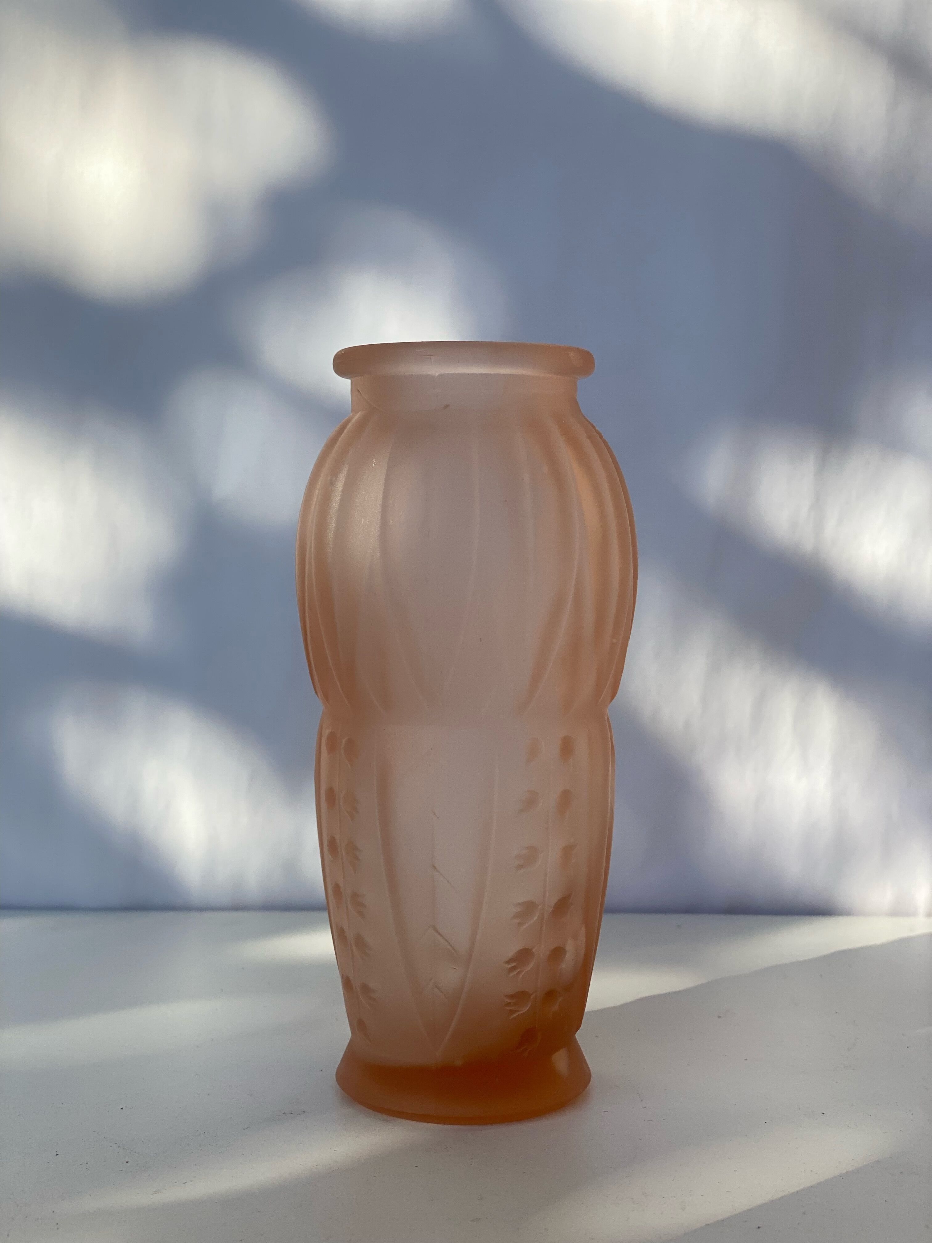 Art deco vase in pressed glass lily of the valley pattern