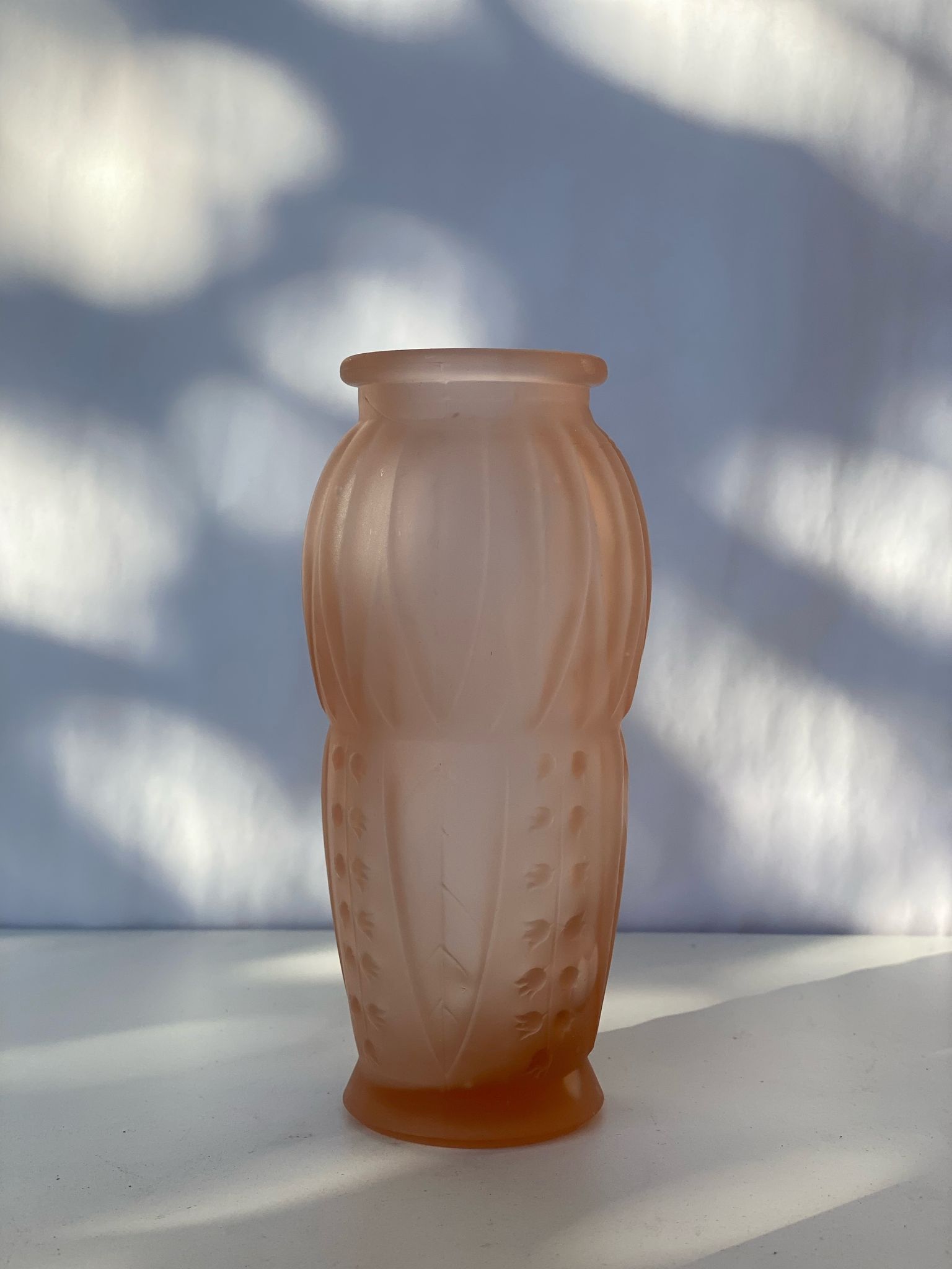 Art deco vase in pressed glass lily of the valley pattern