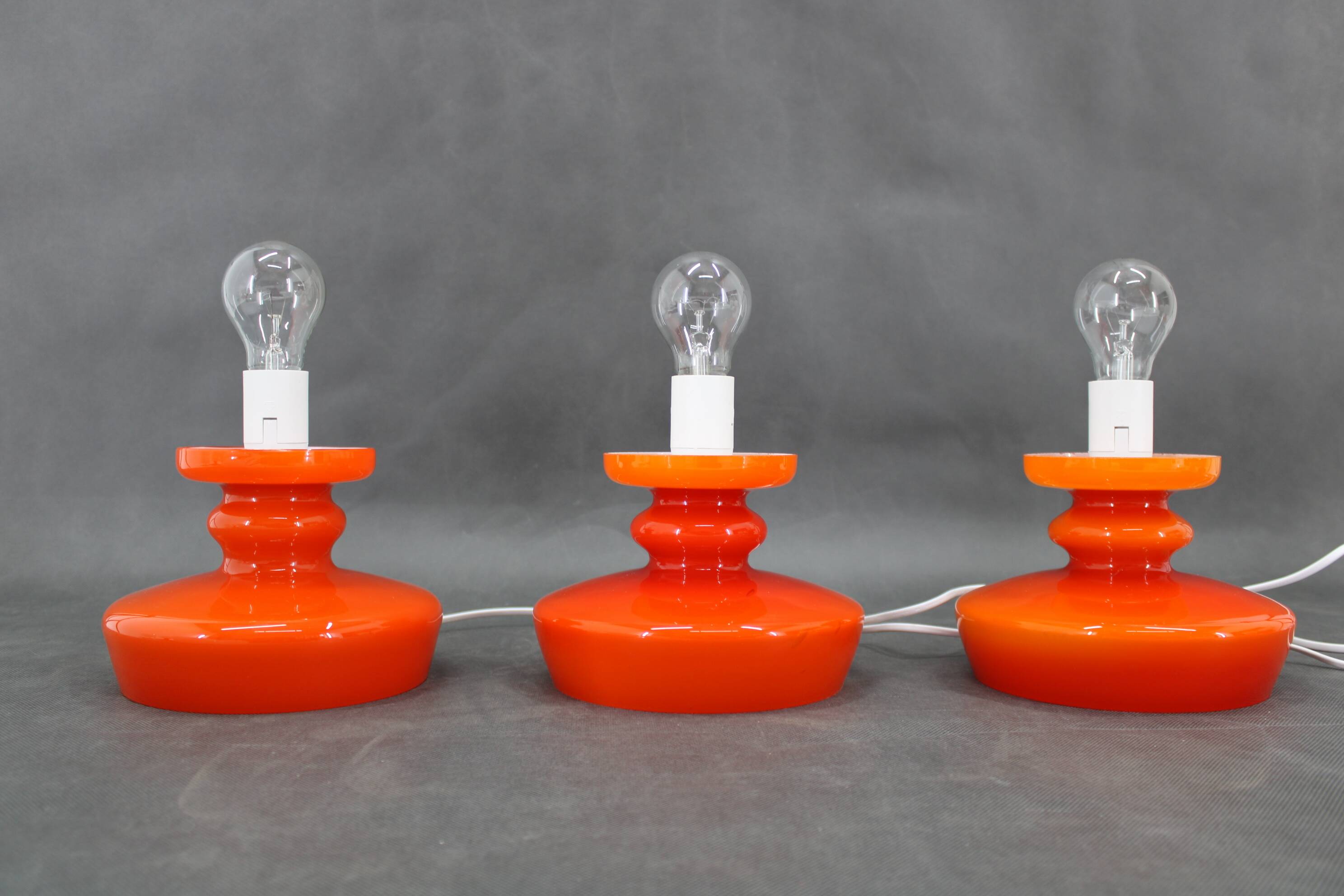 1970s Set of Three Stepan Tabery Opaline Glass Table Lamps, Czechoslovakia