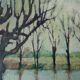Landscape painting riverside 1964 vintage M. Fargette