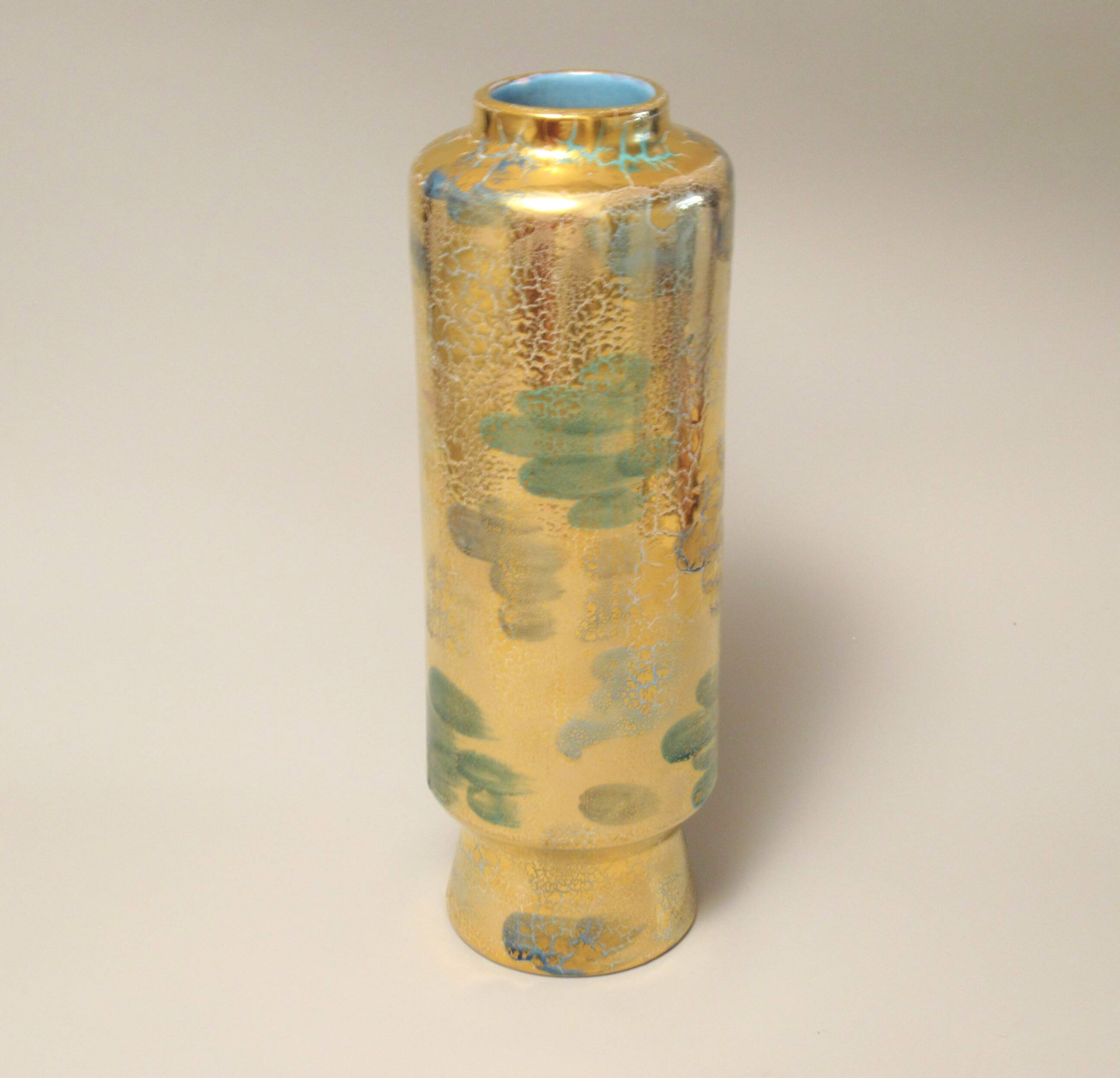 Italian gilded ceramic scroll vase circa 1960