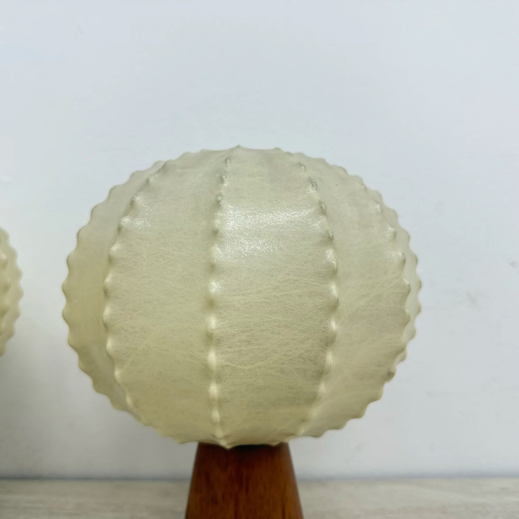 Pair of Goldkant Leuchten cocoon with teak base table lamps, 1970s