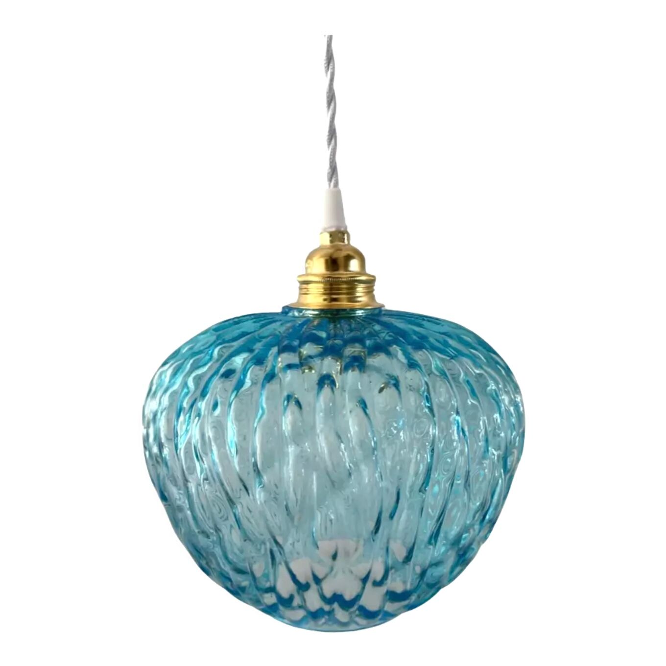 Vintage turquoise blue pendant lamp in electrified chiseled glass to nine